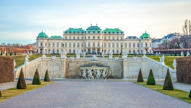 Panoramic view of the upper belvedere Palace facade in vienna